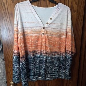 SHEIN Orange and Black Gradient V-Neck Long Sleeve Top
